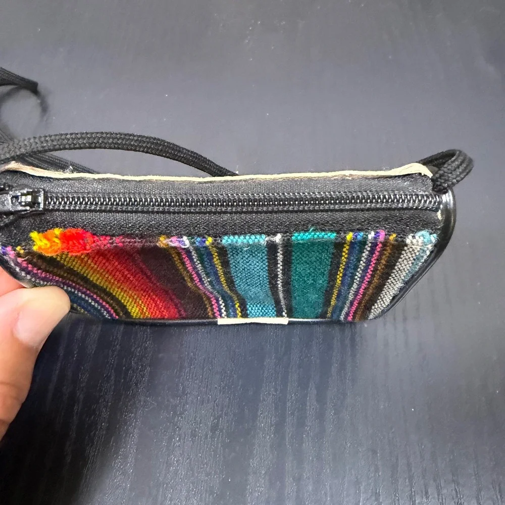 Cancun Mexico Souvenir Crossbody Bag Small Woven Striped Leather Neck Pouch 0110